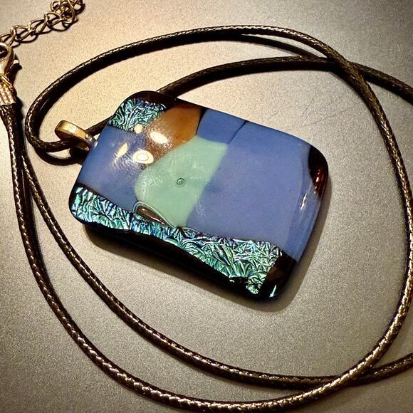 Handmade Jewelry - Sparkly Blue Artisan Fused Glass Pendant